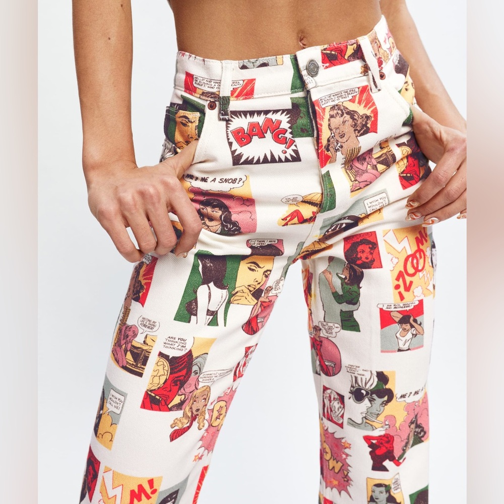 Reformation Comic Print Pant High Rise Straight Leg Jean